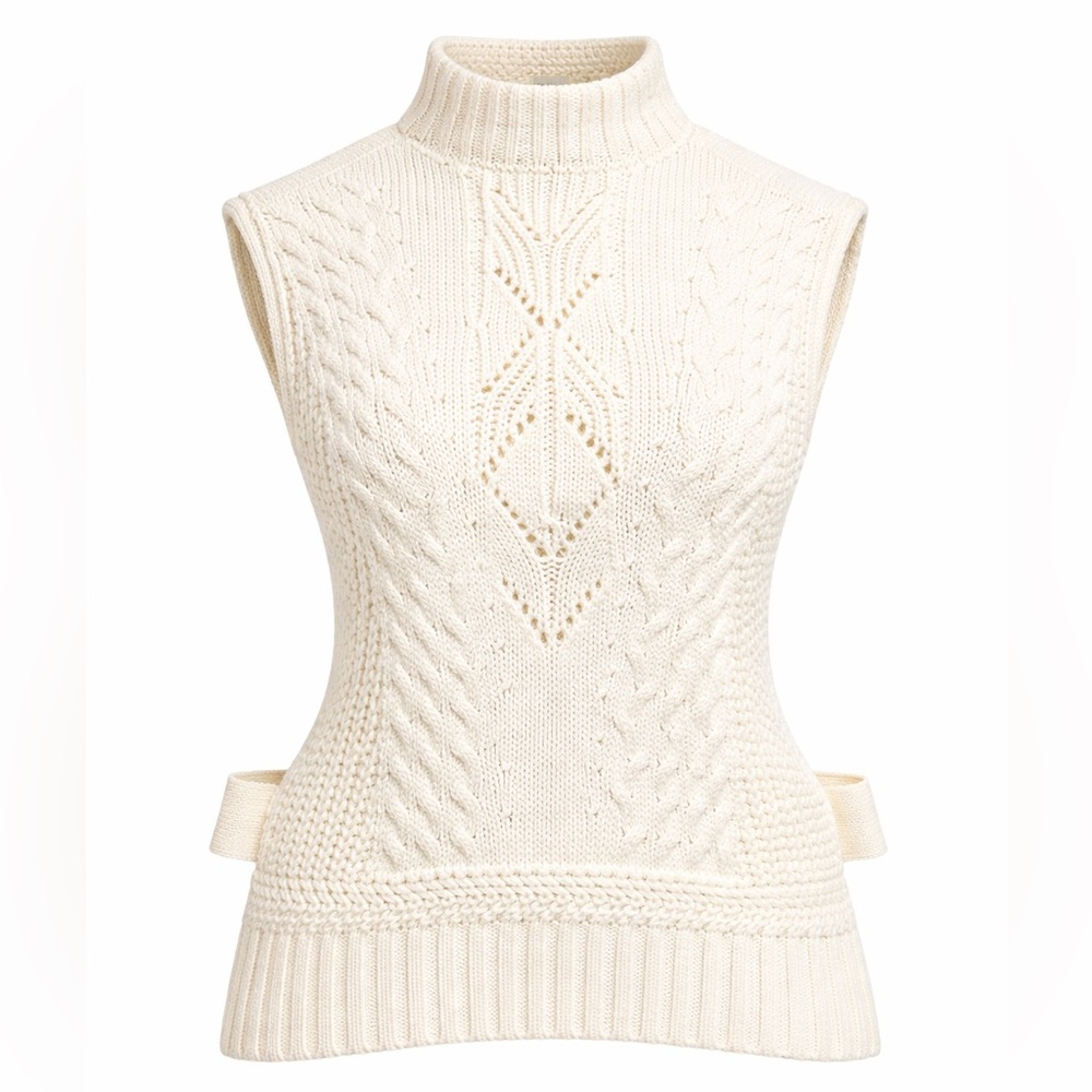 Marled Women’s Cable Knit Sleeveless Mock Sweater Vest Cream Size Medium